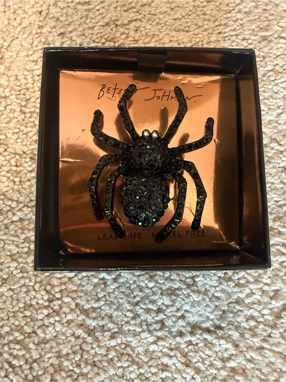Betsey Johnson Black Crystal Spider expandable ring